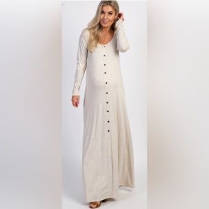 PinkBlush Beige Button Front Maternity Maxi Dress- Size Small